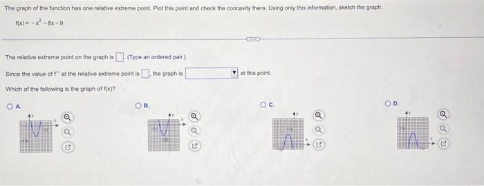 Solved f(x)=−x2−8x−9 The relative extreme point on the graph | Chegg.com