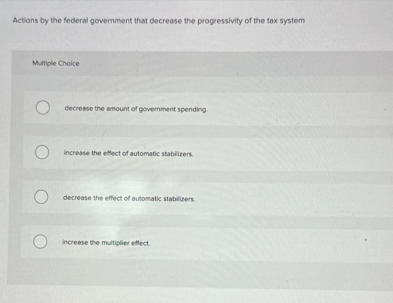 Solved Actions by the federal government that decrease the | Chegg.com