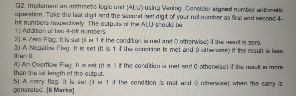 Solved Q2. Implement an arithmetic logic unit (ALU) using | Chegg.com