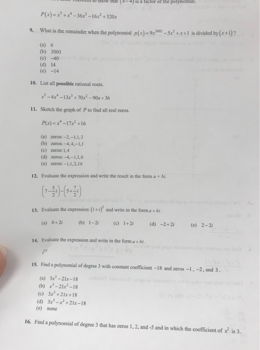 Solved X 4 7 Find The Indicated Value Of The Polynomial Chegg Com