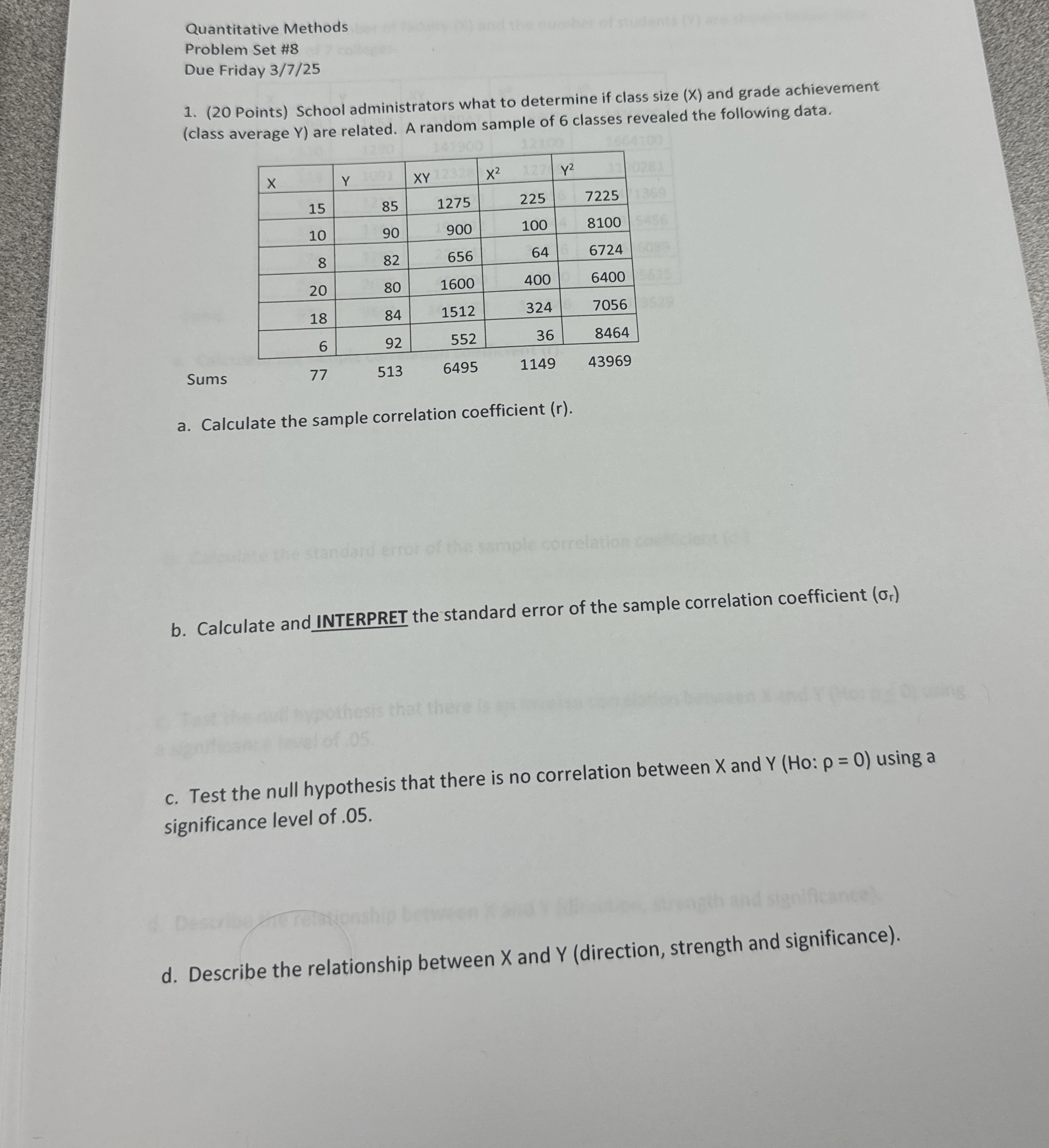 Solved Quantitative MethodsProblem Set #8Due Friday | Chegg.com