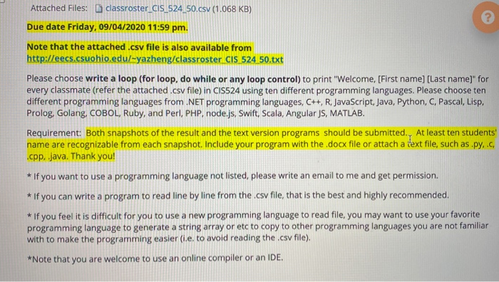 Solved Attached Files Classroster Cis 524 50 Csv 1 068 Chegg Com