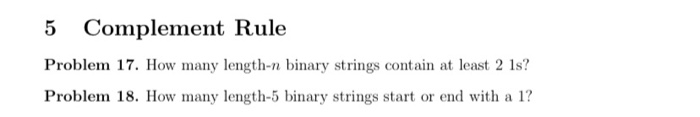 Solved 5 Complement Rule Problem 17. How many length-n | Chegg.com