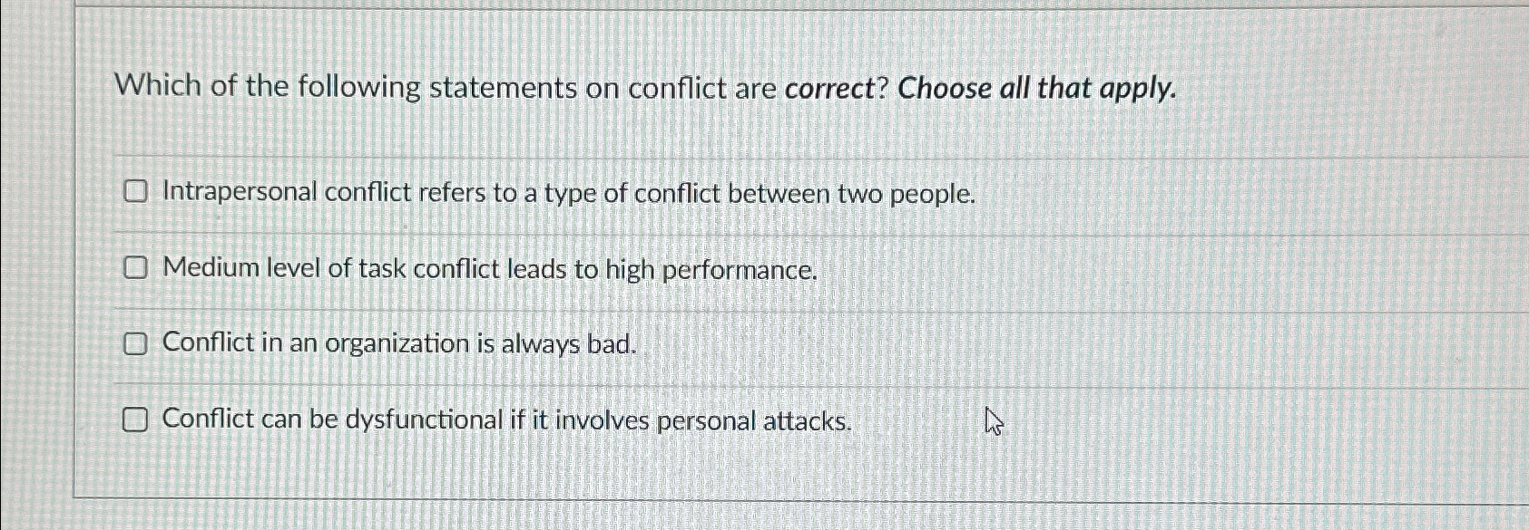 Solved Which of the following statements on conflict are | Chegg.com