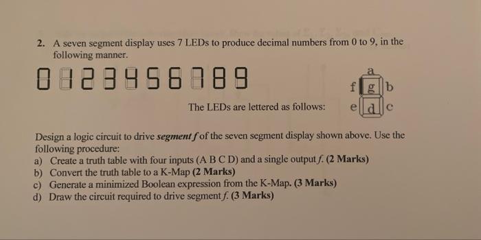 Solved 2. A seven segment display uses 7 LEDs to produce | Chegg.com