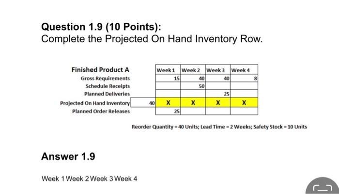 Solved Question 1.9 10 Points Complete the Projected On Chegg