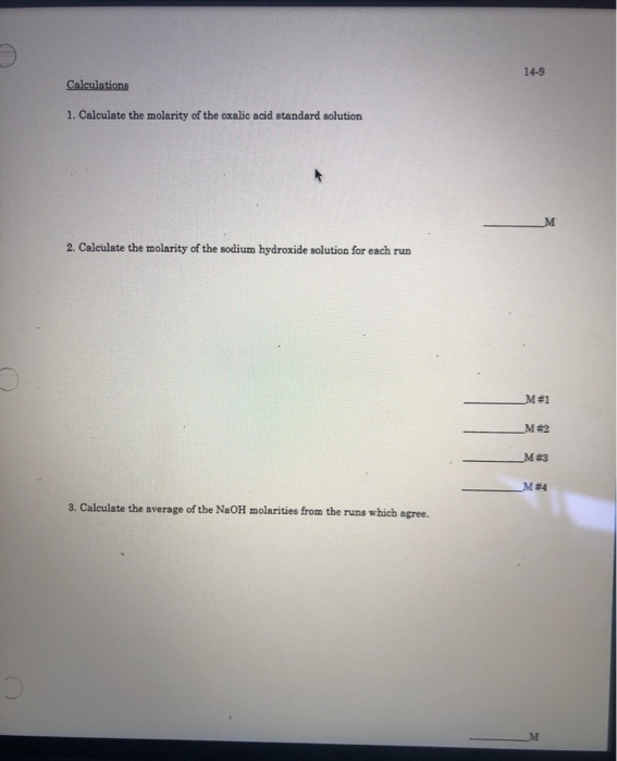 Solved 148 Experiment 14 AcidBase Titrations Name Data
