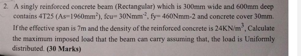 Solved A singly reinforced concrete beam (Rectangular) which | Chegg.com