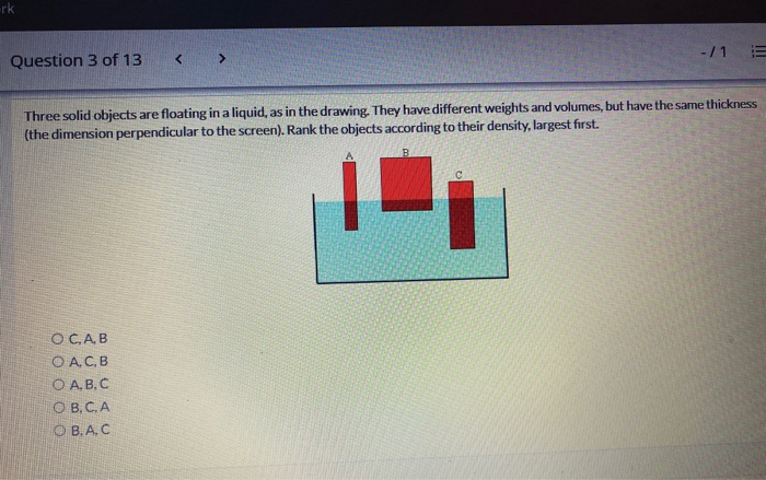 Solved ork - / 1 Question 3 of 13 Three solid objects | Chegg.com
