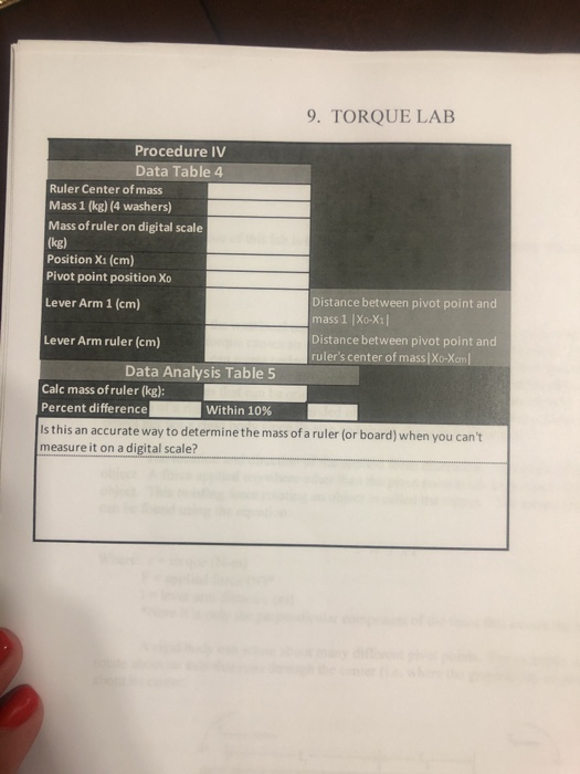 9. TORQUE LAB Date: Name: Procedure I & II Torque | Chegg.com