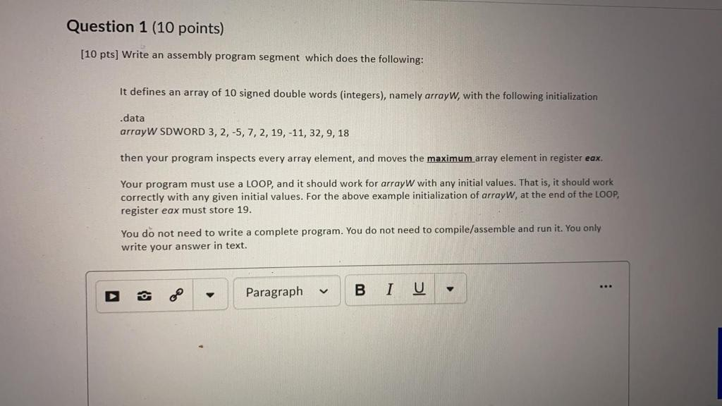 Solved Question 1 (10 points) (10 pts) Write an assembly | Chegg.com