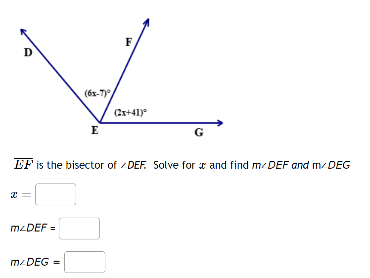 Solved ?bar (EF) ﻿is the bisector of ??DEF. ﻿Solve for x | Chegg.com