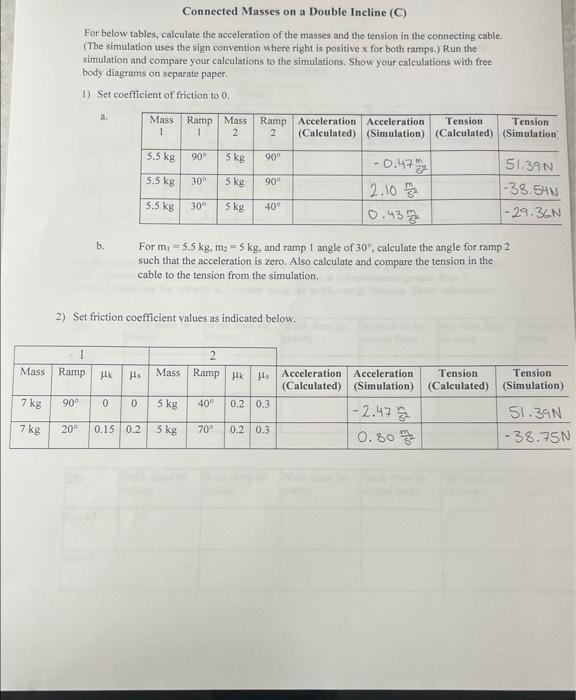 Connected Masses on a Double Incline (C) For below | Chegg.com