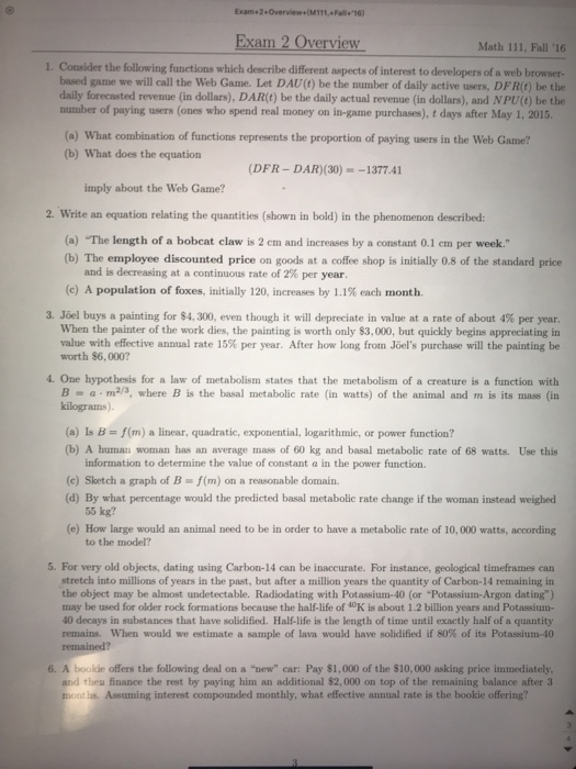 Exam+2+Overview+(M111, Fall16) Exam 2 Overview Math | Chegg.com