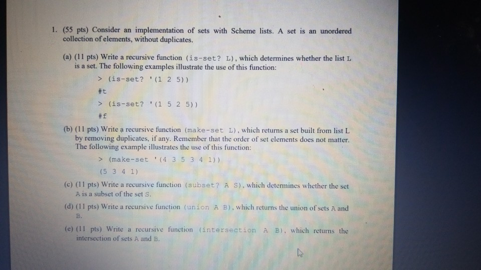 Solved 1. (55 pts) Consider an implementation of sets with | Chegg.com