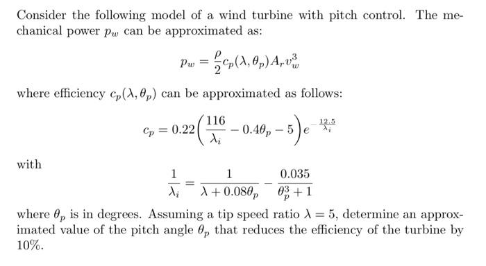 Solved Consider the following model of a wind turbine with | Chegg.com