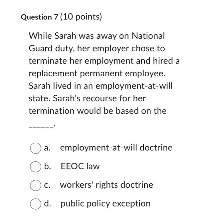 Solved Question 7 (10 Points) While Sarah Was Away On | Chegg.com