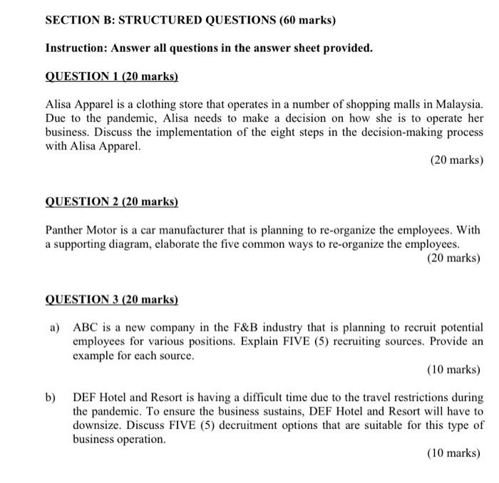 Solved Section B Structured Questions 60 Marks 8425