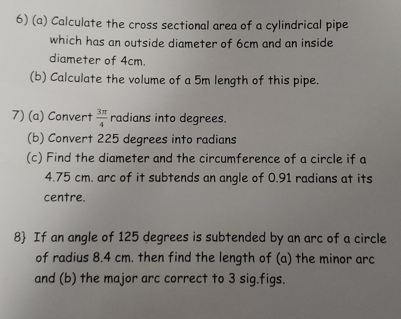 Solved 6) (a) Calculate the cross sectional area of a | Chegg.com
