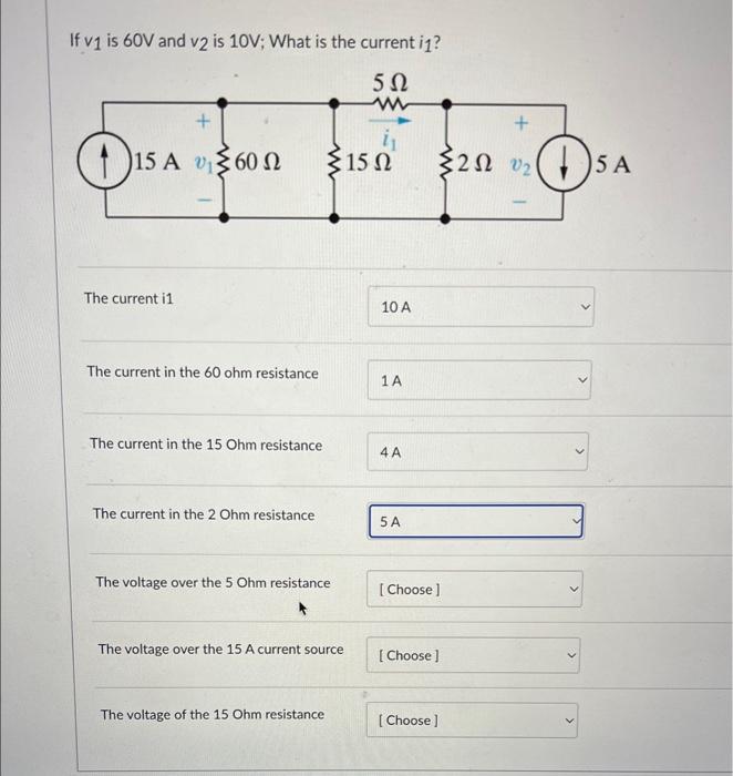 Solved If v1 is 60 V and v2 is 10 V; What is the current in? | Chegg.com