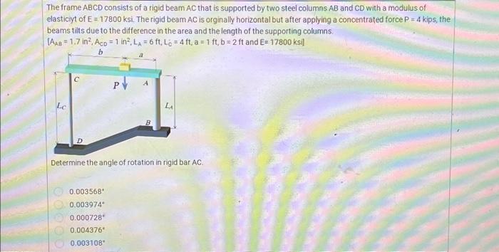 Solved The frame ABCD consists of a rigid beam AC that is | Chegg.com