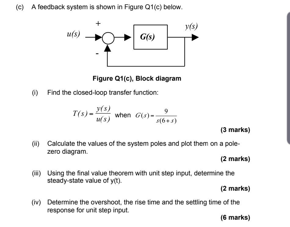 Solved (c) A feedback system is shown in Figure Q1(c) below. | Chegg.com