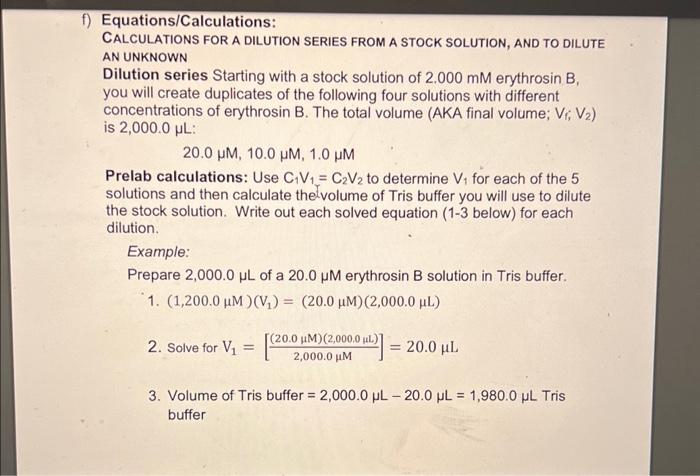 Solved Equations/Calculations: CALCULATIONS FOR A DILUTION | Chegg.com