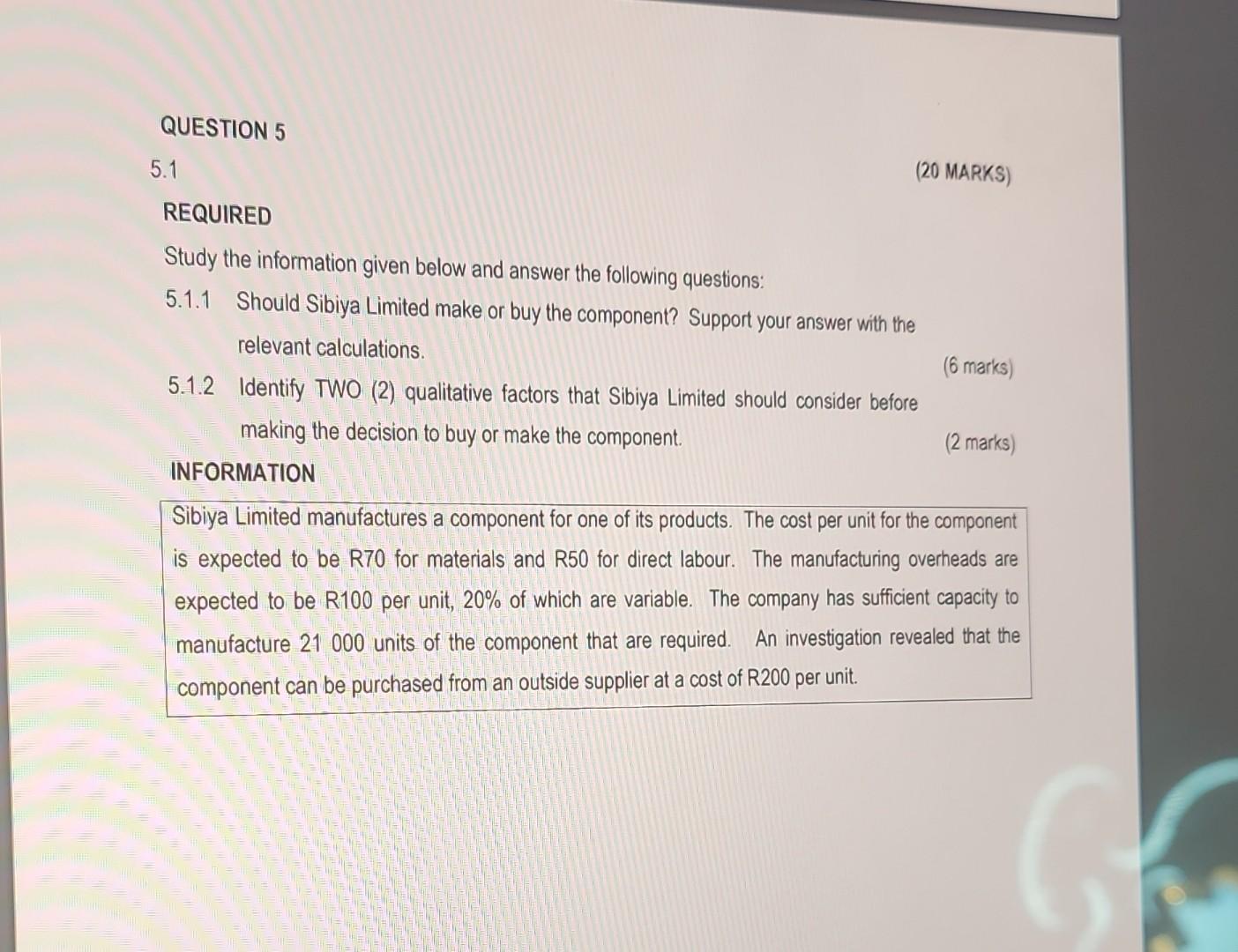 Solved QUESTION 5 5.1 (20 MARKS) REQUIRED Study the | Chegg.com