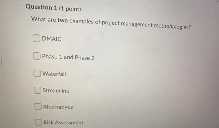 Solved Question 1 (1 point) What are two examples of project | Chegg.com