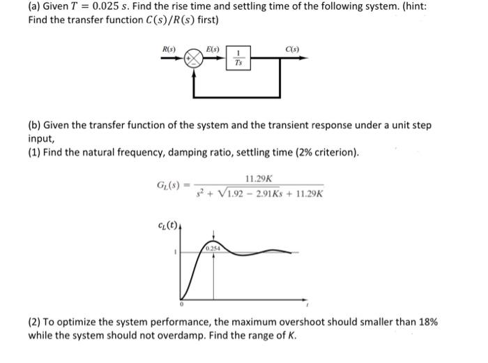 Solved (a) Given T = 0.025 s. Find the rise time and | Chegg.com