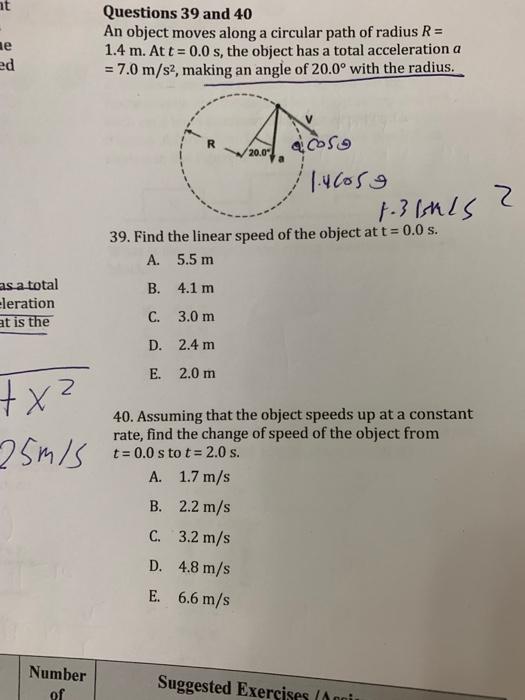 Solved Questions 39 And 40 An Object Moves Along A Circular | Chegg.com