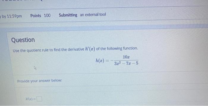 Solved by 11:59pm Points 100 Submitting an external tool | Chegg.com
