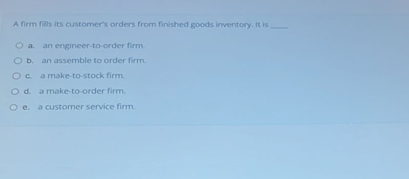 Solved A firm fills its customer's orders from finished | Chegg.com