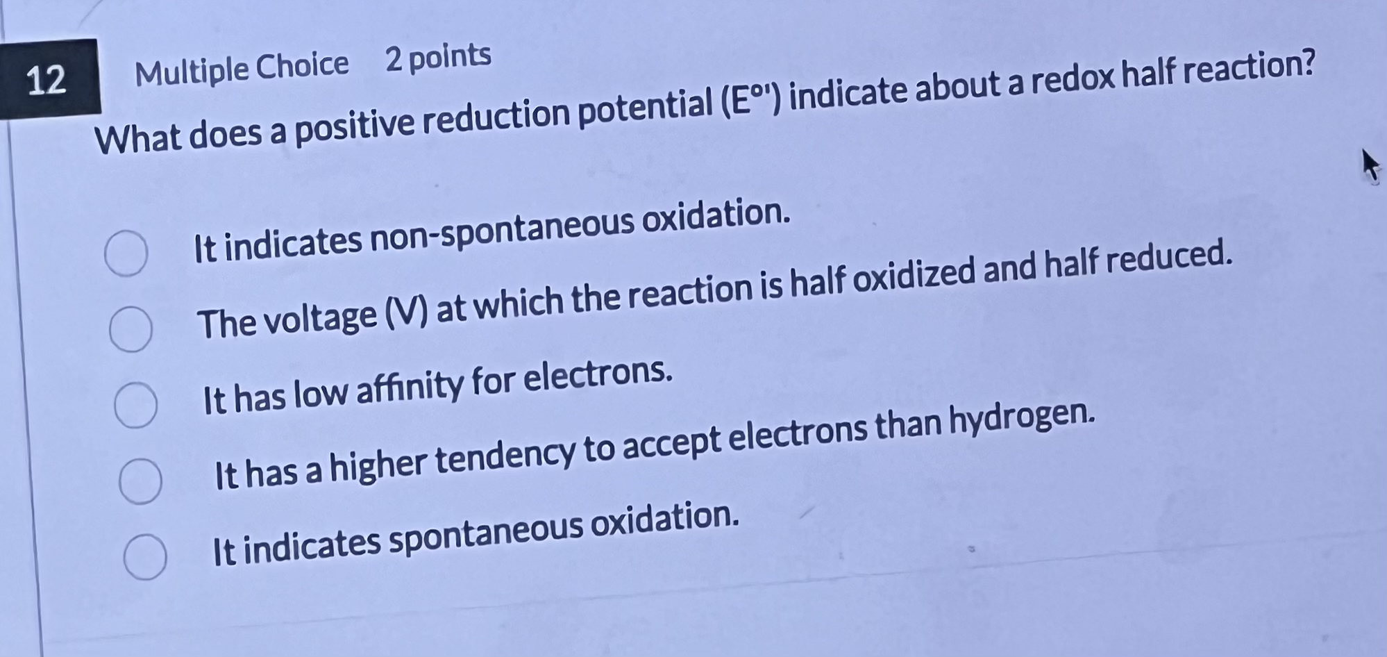 High Quality SOLUTION 12Multiple Choice 2 ﻿pointsWhat does a positive ...