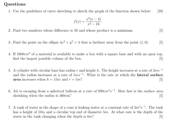 Solved [20] Questions 1. Use the guidelines of curve | Chegg.com