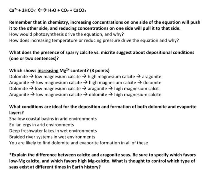 Solved Ca2++2HCO3−←→H2O+CO2+CaCO3 Remember that in | Chegg.com