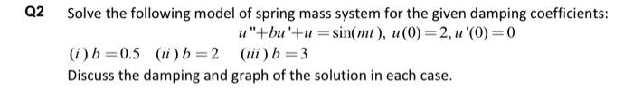 2 Solve The Following Model Of Spring Mass System For | Chegg.com