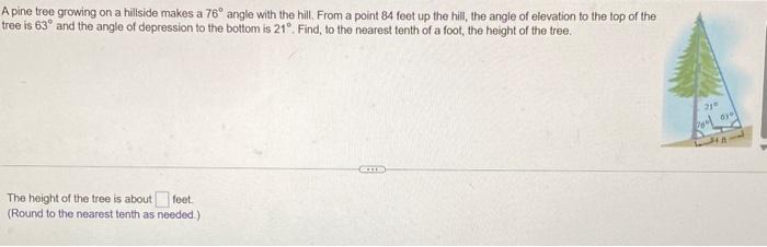 Solved A pine tree growing on a hillside makes a 76∘ angle | Chegg.com