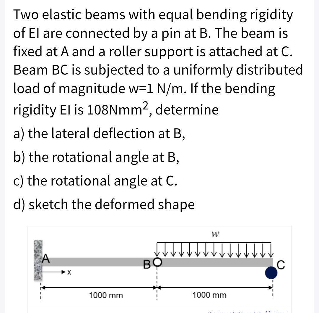 Two elastic beams with equal bending rigidity of El | Chegg.com
