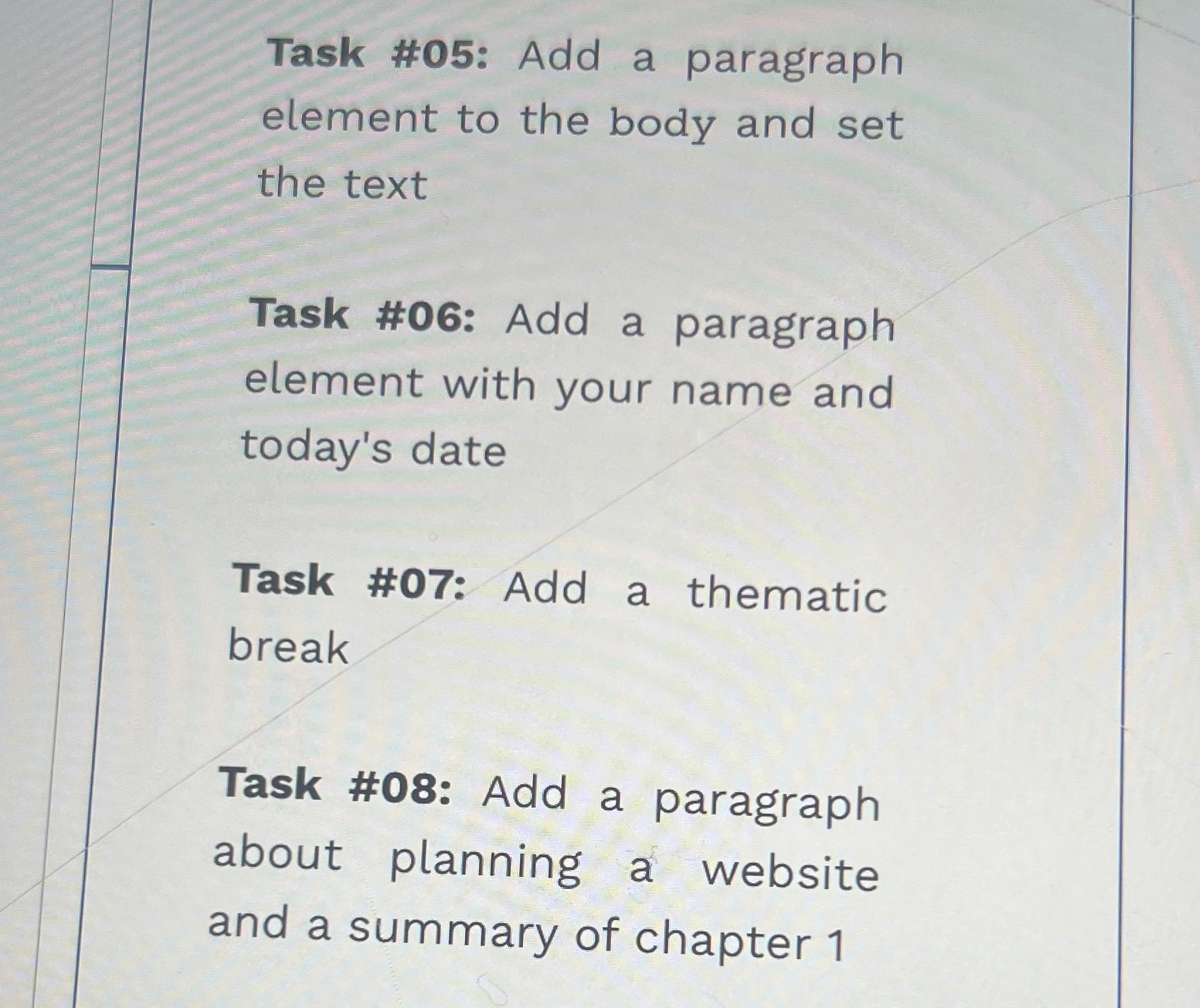 Solved Task #05: Add a paragraph element to the body and | Chegg.com
