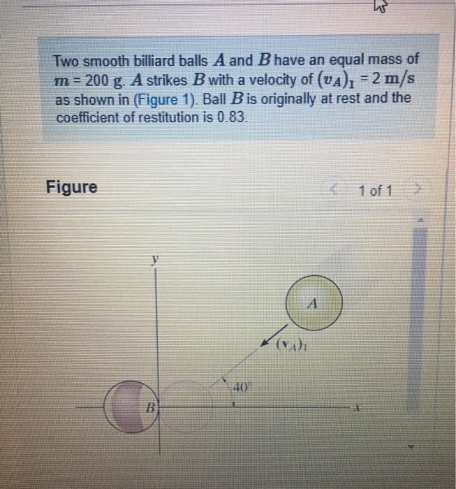 Solved Two Smooth Billiard Balls A And B Have An Equal Mass | Chegg.com