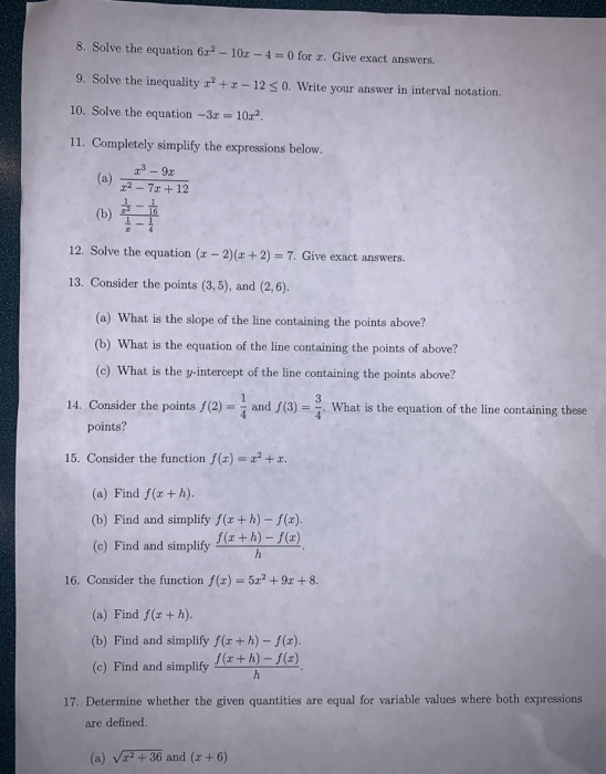 Solved Mathematical Analysis For Business: Algebra Review | Chegg.com