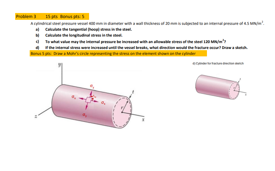 Solved A cylindrical steel pressure vessel 400 mm in | Chegg.com