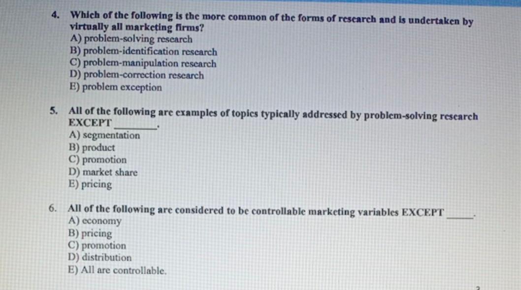 Solved 1. Marketing research involves all of the following | Chegg.com