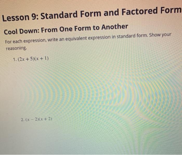 Solved Lesson 9 Standard Form and Factored Form Cool Down