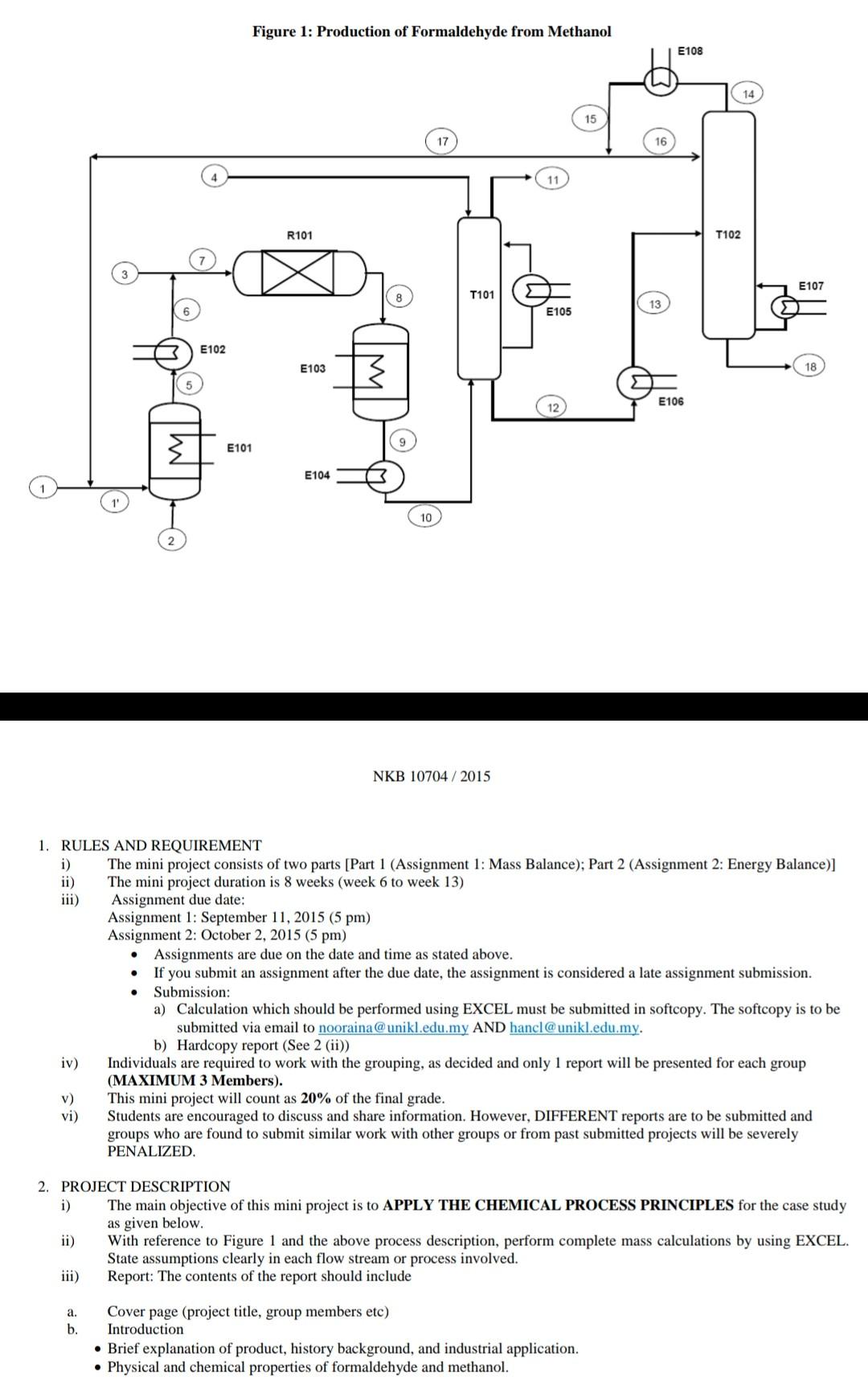Mini Project Production of Formaldehyde Formaldehyde | Chegg.com