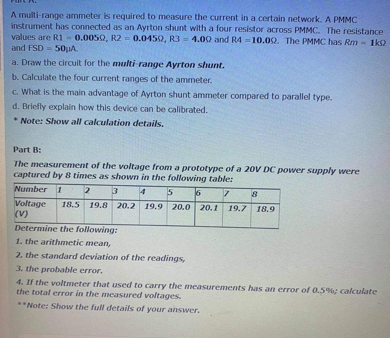 Solved A multi-range ammeter is required to measure the | Chegg.com