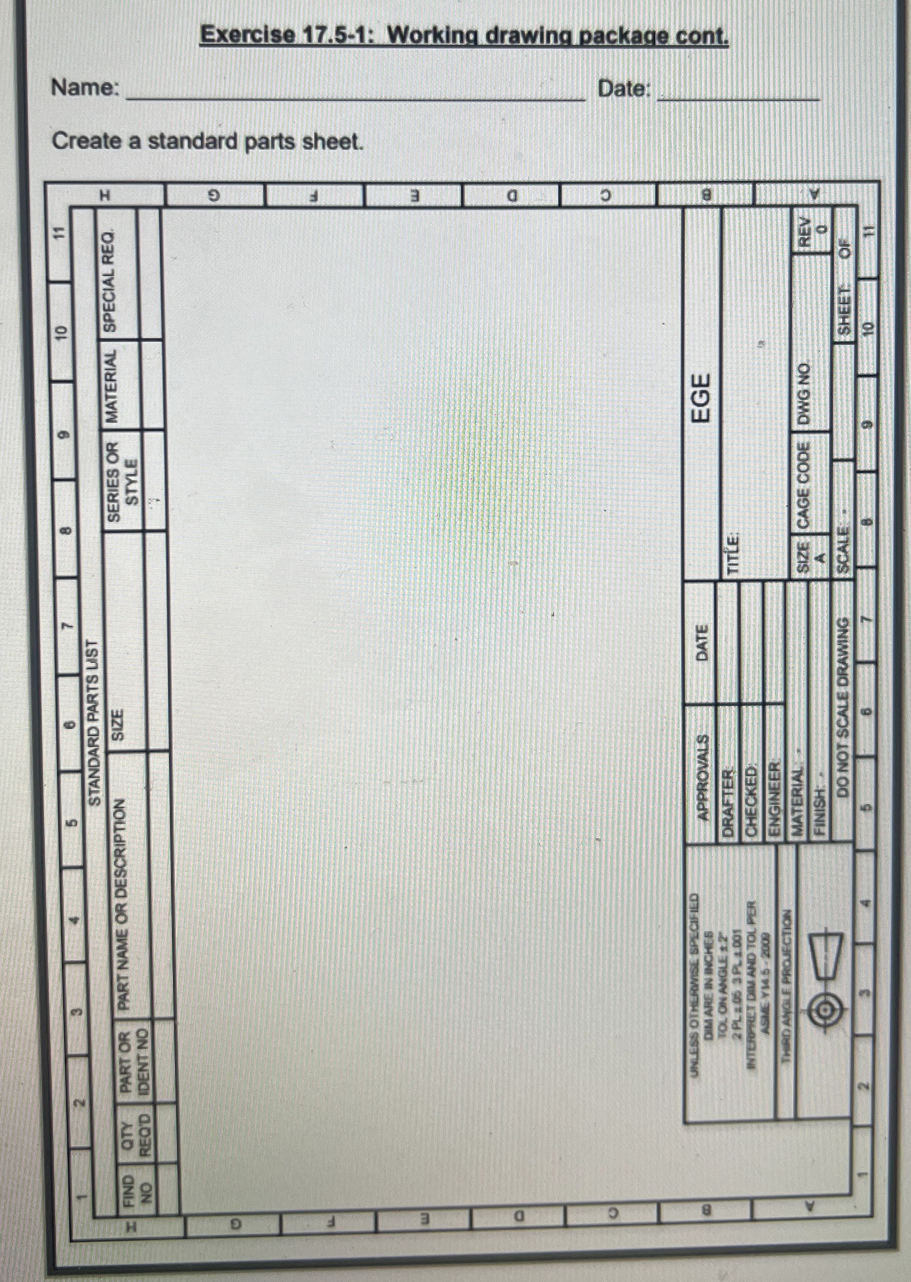 Exercise 17.5-1: Working drawing package cont.Create | Chegg.com
