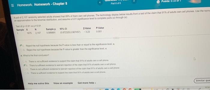 Solved Part 6 of 6 Points: = Homework: Homework - Chapter 8 | Chegg.com