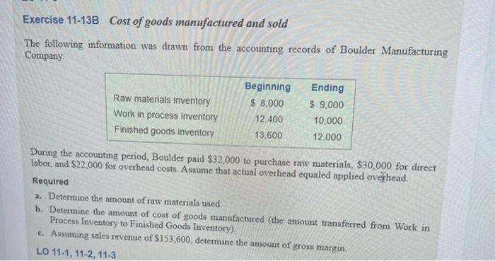 Solved Exercise 11-13B Cost Of Goods Manufactured And Sold | Chegg.com